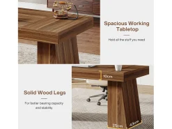 Mesa Executiva de 140 cm, Mesa de Escritório para Casa no Estilo Moderno do Meio do Século com Base em Doble Trapézio