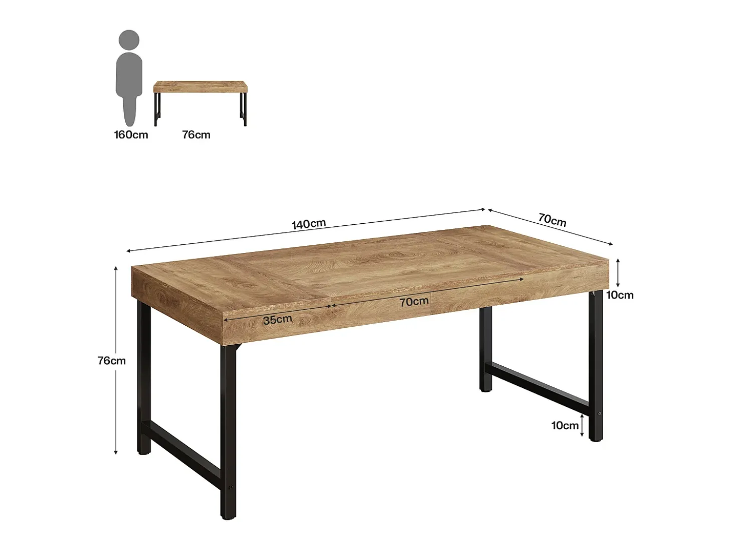 Mesa executiva industrial de 140 cm para escritório em casa, mesa de computador e laptop rústica e simples