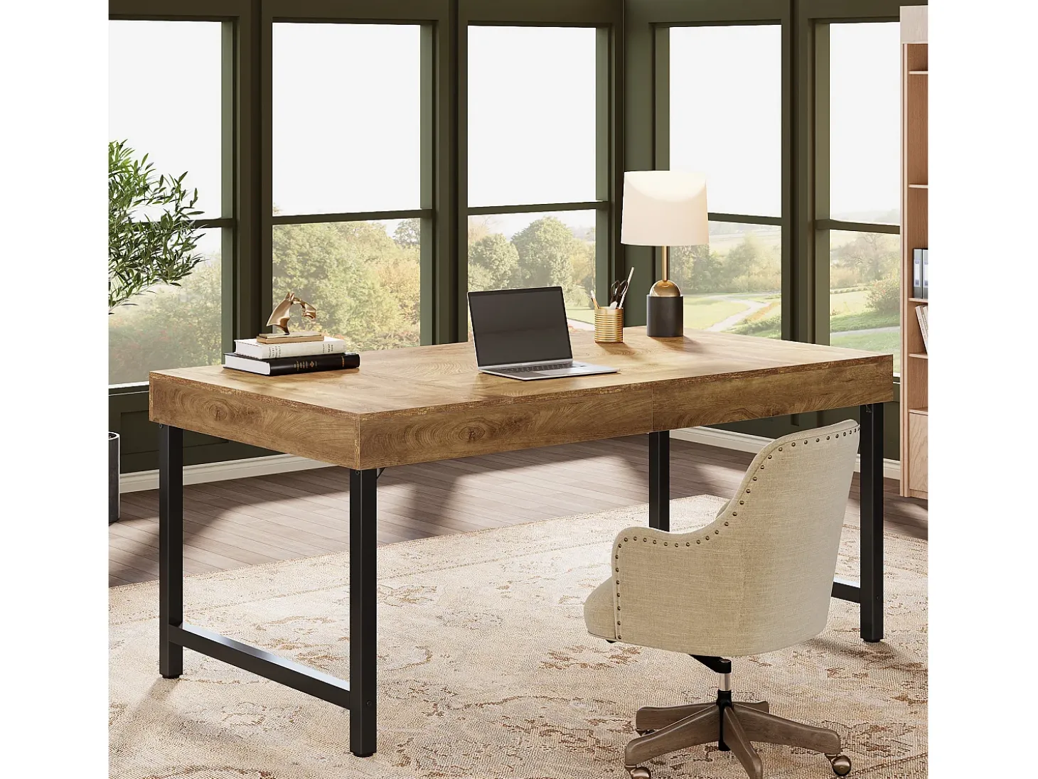 Mesa executiva industrial de 140 cm para escritório em casa, mesa de computador e laptop rústica e simples