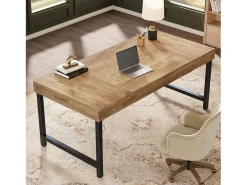 Mesa executiva industrial de 140 cm para escritório em casa, mesa de computador e laptop rústica e simples
