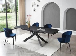 Mesa extens. cerâmica, vidro temp. e metal efeito mármore preto COREMA de Pascal MORABITO