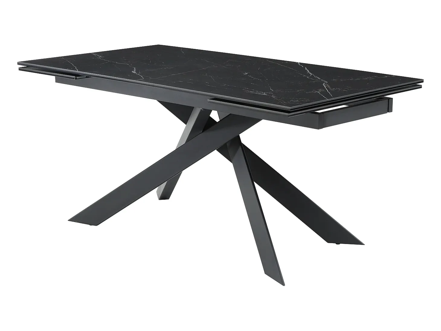 Mesa extens. cerâmica, vidro temp. e metal efeito mármore preto COREMA de Pascal MORABITO
