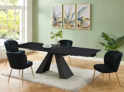 Mesa extens. vidro temp., cerâmica e metal efeito mármore preto LOZIPA de Pascal MORABITO