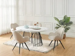 Mesa extensível 2 a 12 lugares em MDF e aço efeito mármore branco e preto - FIRELA