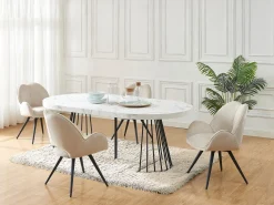 Mesa extensível 2 a 12 lugares em MDF e aço efeito mármore branco e preto - FIRELA