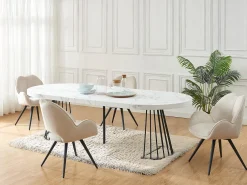 Mesa extensível 2 a 12 lugares em MDF e aço efeito mármore branco e preto - FIRELA