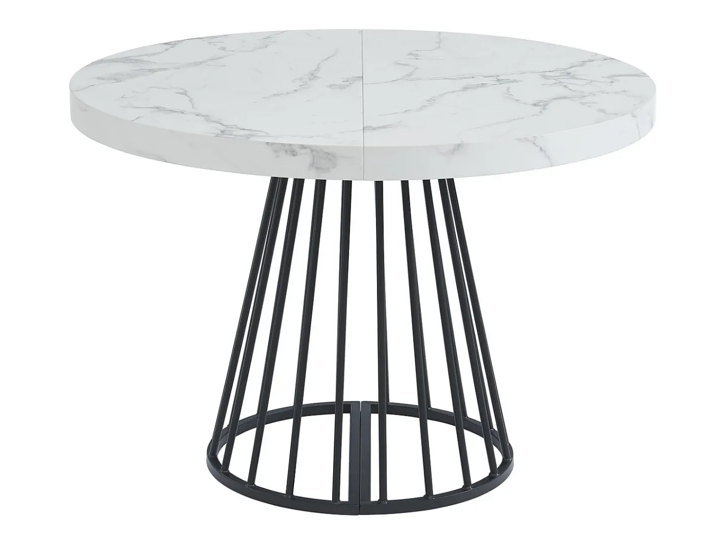 Mesa extensível 2 a 12 lugares em MDF e aço efeito mármore branco e preto - FIRELA