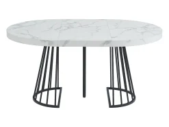 Mesa extensível 2 a 12 lugares em MDF e aço efeito mármore branco e preto - FIRELA