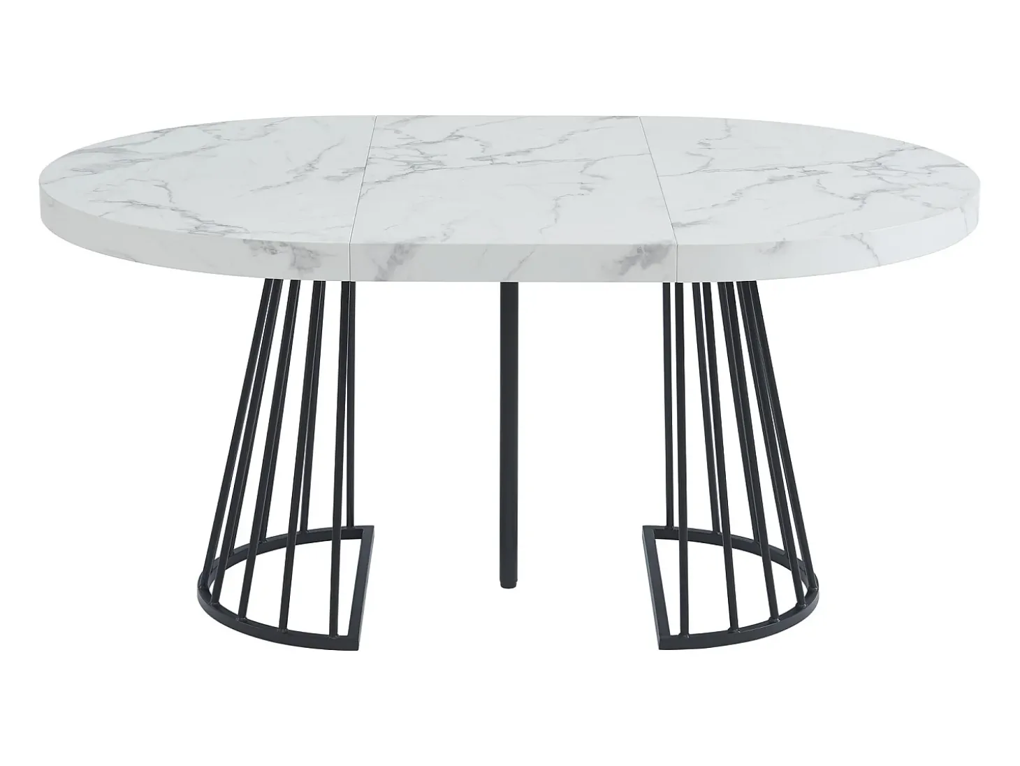 Mesa extensível 2 a 12 lugares em MDF e aço efeito mármore branco e preto - FIRELA