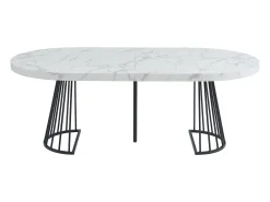 Mesa extensível 2 a 12 lugares em MDF e aço efeito mármore branco e preto - FIRELA