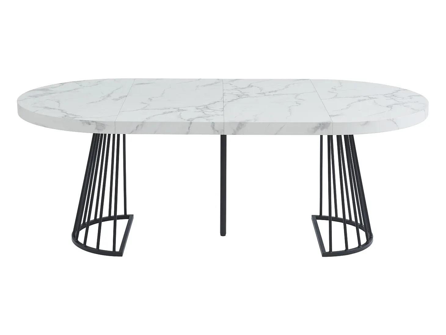 Mesa extensível 2 a 12 lugares em MDF e aço efeito mármore branco e preto - FIRELA