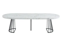 Mesa extensível 2 a 12 lugares em MDF e aço efeito mármore branco e preto - FIRELA