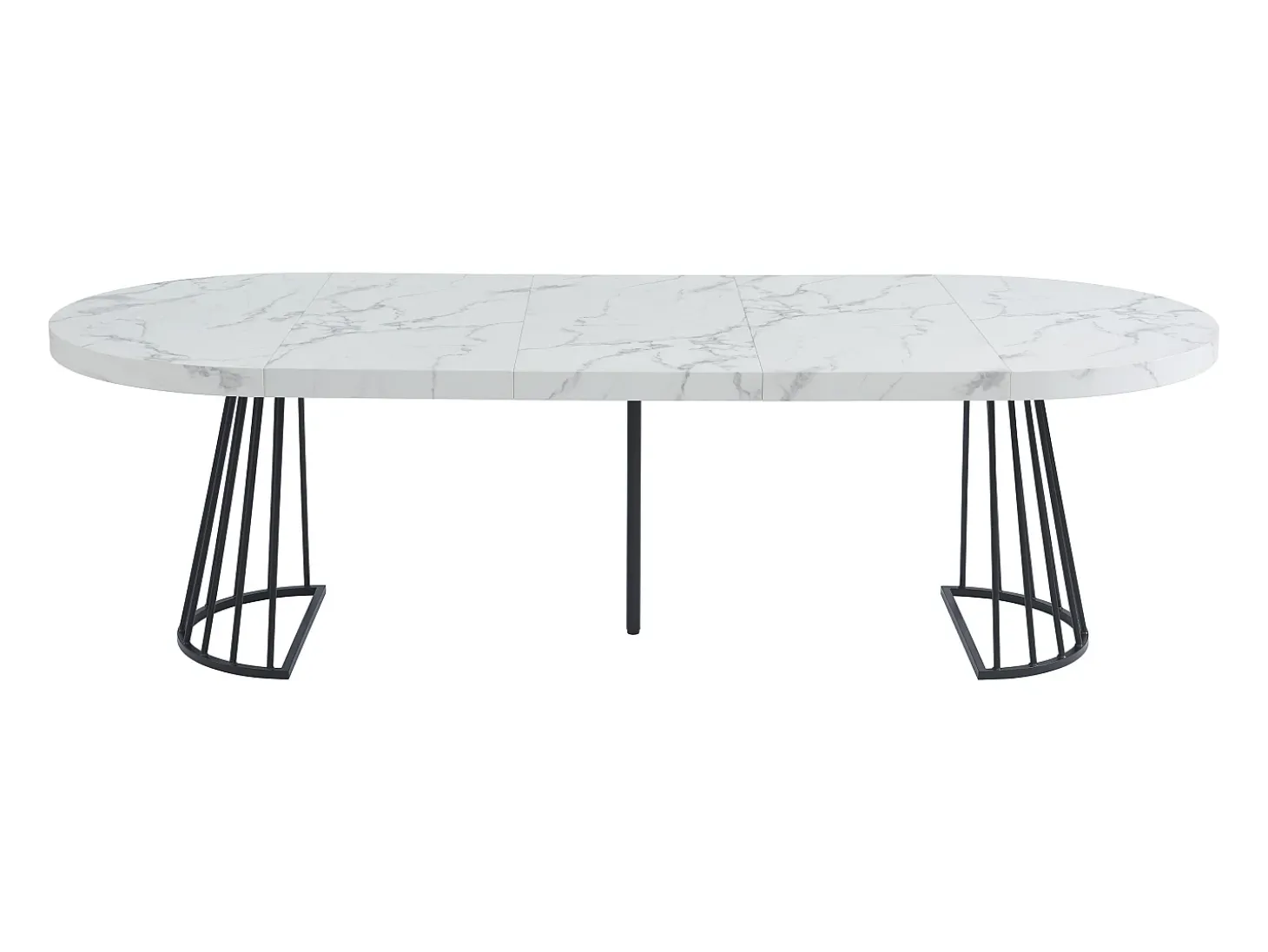Mesa extensível 2 a 12 lugares em MDF e aço efeito mármore branco e preto - FIRELA