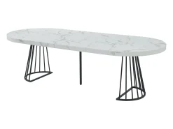 Mesa extensível 2 a 12 lugares em MDF e aço efeito mármore branco e preto - FIRELA