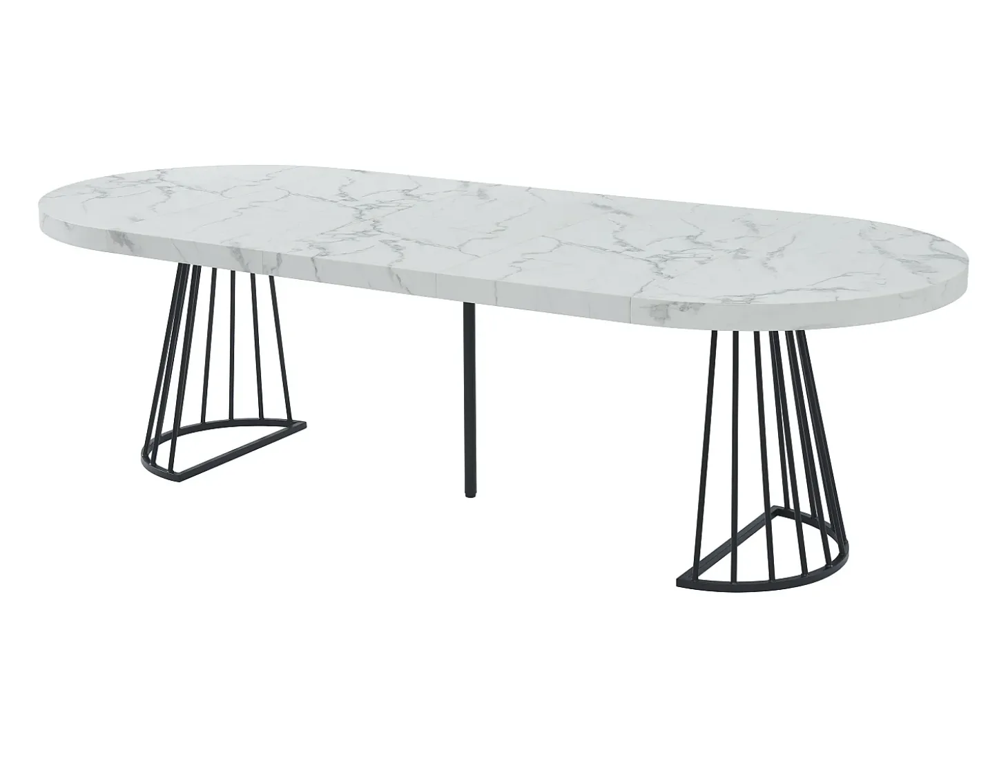Mesa extensível 2 a 12 lugares em MDF e aço efeito mármore branco e preto - FIRELA