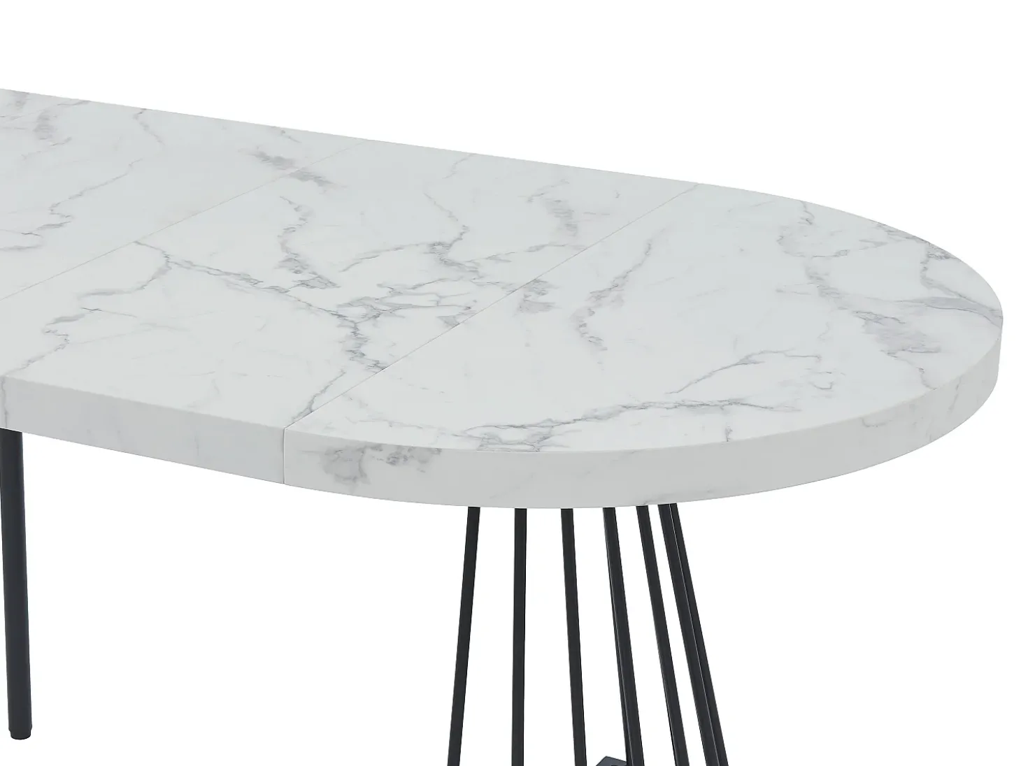 Mesa extensível 2 a 12 lugares em MDF e aço efeito mármore branco e preto - FIRELA