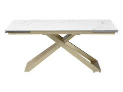 Mesa extensível 6 a 10 lugares cerâmica e vidro temperado efeito mármore branco - XERENA