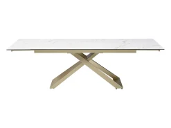 Mesa extensível 6 a 10 lugares cerâmica e vidro temperado efeito mármore branco - XERENA