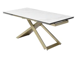 Mesa extensível 6 a 10 lugares cerâmica e vidro temperado efeito mármore branco - XERENA