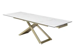 Mesa extensível 6 a 10 lugares cerâmica e vidro temperado efeito mármore branco - XERENA