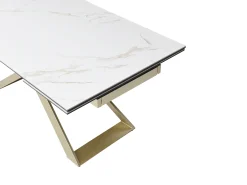 Mesa extensível 6 a 10 lugares cerâmica e vidro temperado efeito mármore branco - XERENA