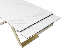 Mesa extensível 6 a 10 lugares cerâmica e vidro temperado efeito mármore branco - XERENA