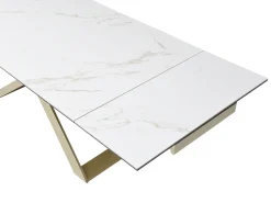 Mesa extensível 6 a 10 lugares cerâmica e vidro temperado efeito mármore branco - XERENA