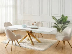 Mesa extensível 6 a 10 lugares em MDF e metal efeito mármore branco e dourado - CATONAV