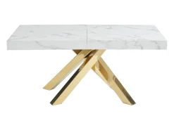 Mesa extensível 6 a 10 lugares em MDF e metal efeito mármore branco e dourado - CATONAV