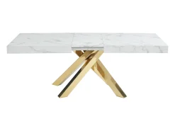 Mesa extensível 6 a 10 lugares em MDF e metal efeito mármore branco e dourado - CATONAV