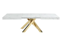 Mesa extensível 6 a 10 lugares em MDF e metal efeito mármore branco e dourado - CATONAV
