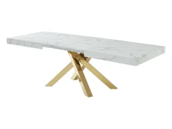 Mesa extensível 6 a 10 lugares em MDF e metal efeito mármore branco e dourado - CATONAV