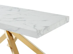 Mesa extensível 6 a 10 lugares em MDF e metal efeito mármore branco e dourado - CATONAV