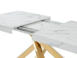 Mesa extensível 6 a 10 lugares em MDF e metal efeito mármore branco e dourado - CATONAV