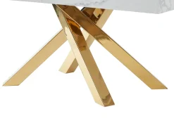 Mesa extensível 6 a 10 lugares em MDF e metal efeito mármore branco e dourado - CATONAV