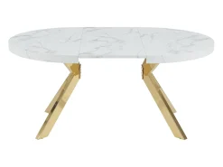 Mesa extensível 4 a 8 lugares em MDF e aço efeito mármore branco e dourado - KOMONI