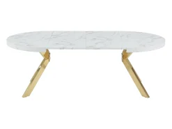 Mesa extensível 4 a 8 lugares em MDF e aço efeito mármore branco e dourado - KOMONI