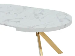 Mesa extensível 4 a 8 lugares em MDF e aço efeito mármore branco e dourado - KOMONI