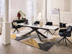 Mesa extensível cerâmica e vidro temperado efeito mármore branco e antracite - COREMA