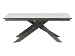 Mesa extensível cerâmica e vidro temperado efeito mármore branco e antracite - COREMA