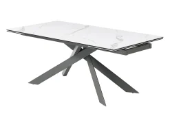 Mesa extensível cerâmica e vidro temperado efeito mármore branco e antracite - COREMA