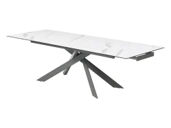 Mesa extensível cerâmica e vidro temperado efeito mármore branco e antracite - COREMA