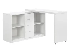 Mesa extensível com tampo giratório de 360° em MDF lacado branco - PAVELO
