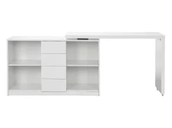 Mesa extensível com tampo giratório de 360° em MDF lacado branco - PAVELO