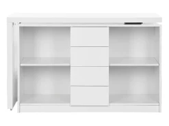 Mesa extensível com tampo giratório de 360° em MDF lacado branco - PAVELO