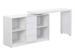 Mesa extensível com tampo giratório de 360° em MDF lacado branco - PAVELO