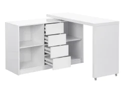 Mesa extensível com tampo giratório de 360° em MDF lacado branco - PAVELO