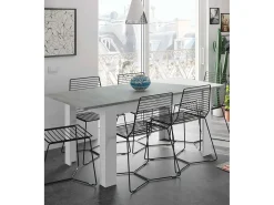 Mesa extensível Dalice, Consola extensível para sala de jantar, Mesa de cozinha de abertura com extensão, 140/190x90h78 cm, Cimento e Branco