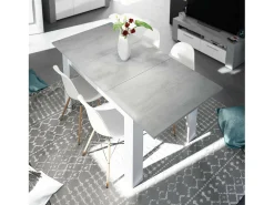 Mesa extensível Dalice, Consola extensível para sala de jantar, Mesa de cozinha de abertura com extensão, 140/190x90h78 cm, Cimento e Branco