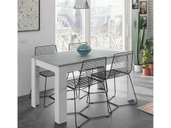 Mesa extensível Dalice, Consola extensível para sala de jantar, Mesa de cozinha de abertura com extensão, 140/190x90h78 cm, Cimento e Branco